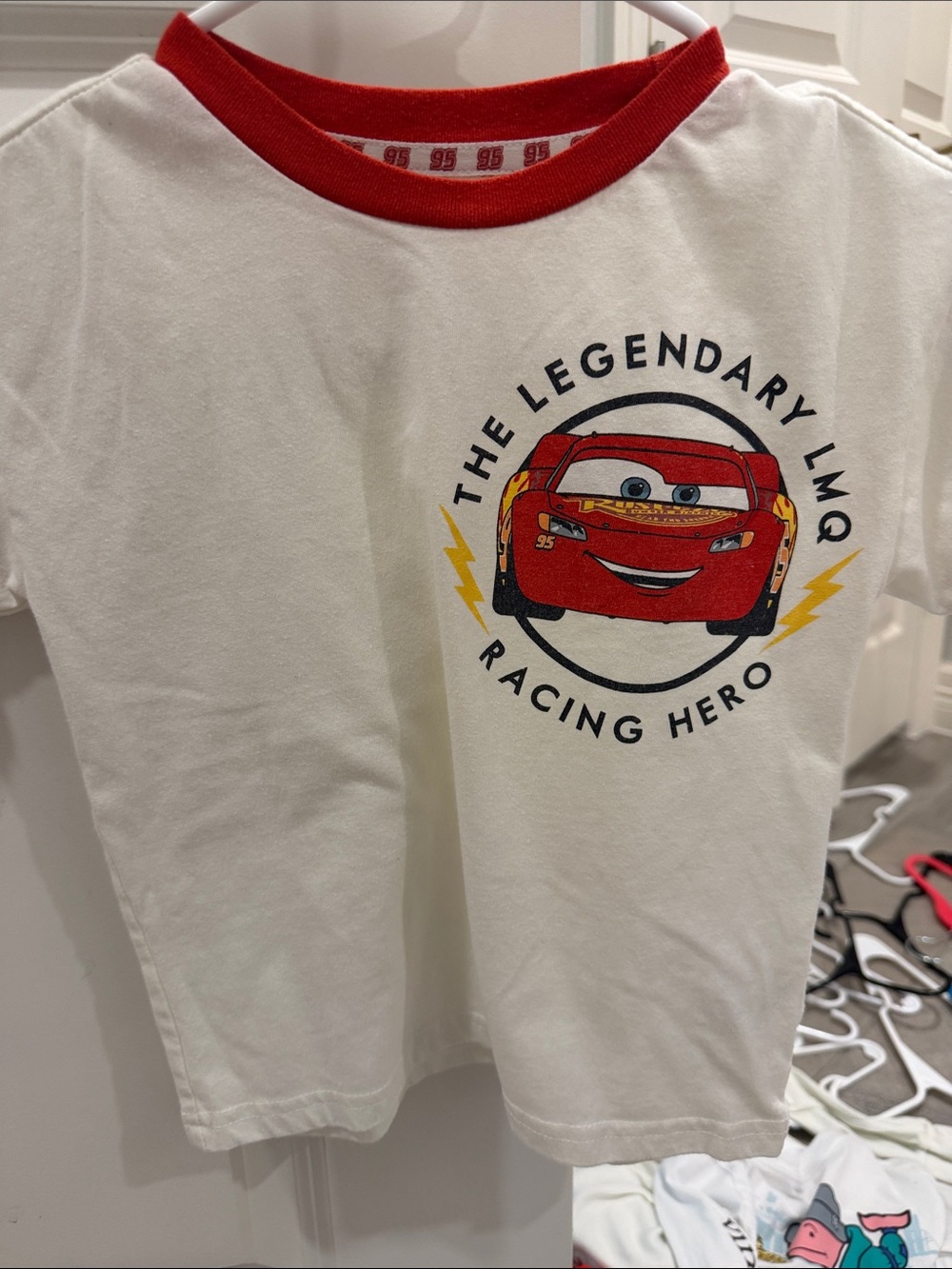 Disney White Tee with Red Lightning McQueen Graphic